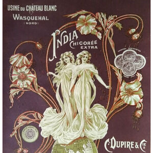 India Chicoree Extra Flower Label Artwork Art Nouveau Lady 1902 France C Dupire
